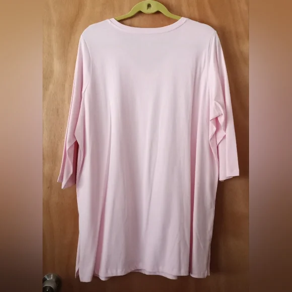 Woman Within Pink Cotton V-neck Pullover Tee Shirt Top 3/4 Sleeves Large 18/20 - Picture 3 of 6